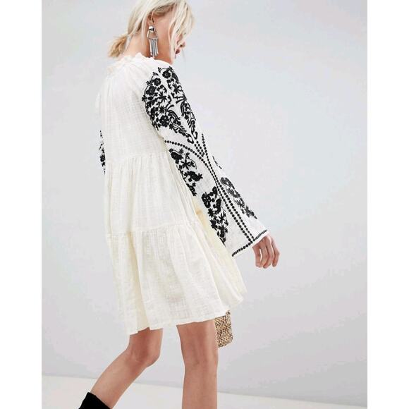 New FREE PEOPLE Emerald City Embroidered Mini Dress $168 X-SMALL Ivory - Picture 6 of 8